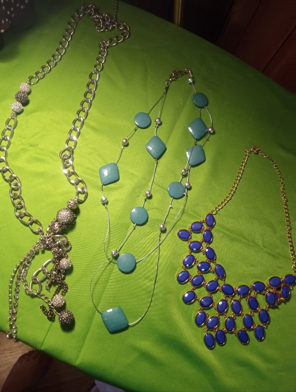3 Fashion Statement -Blue Statement Bib And Rhinestone Necklaces - Unbranded